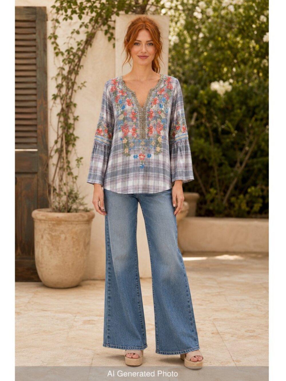 Andree by Unit Embroidered Boho Shirt Size Large